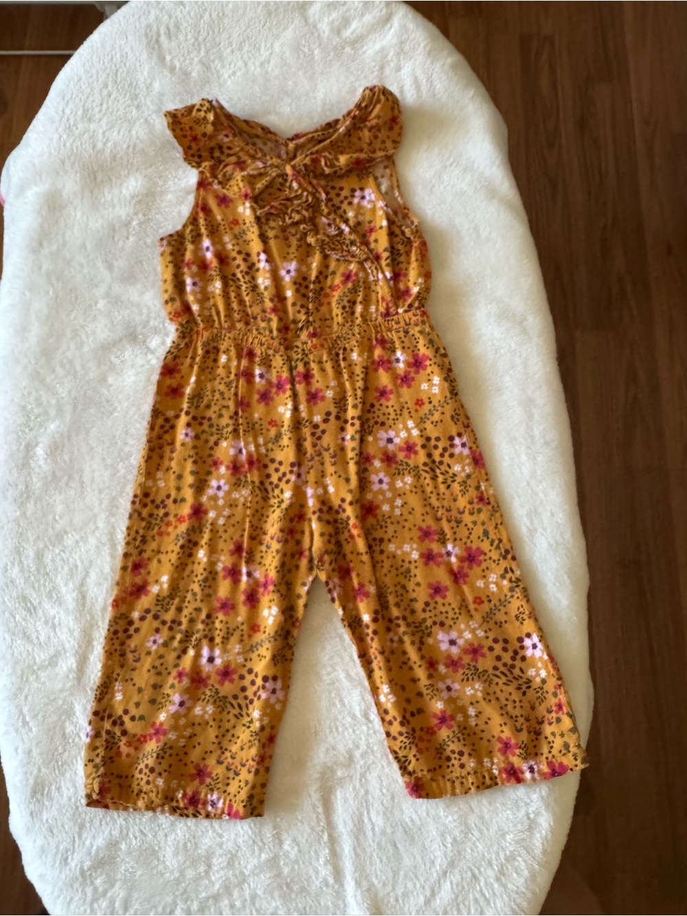 art class Mustard Floral Ruffled Neck Sleeveless Jumpsuit